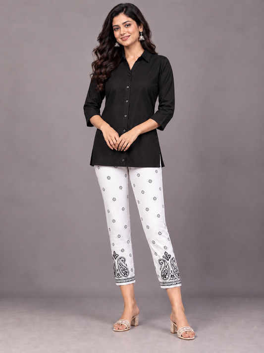 Nyka chikankari cotton pant black thread embroidery  on white mulcotton fabric