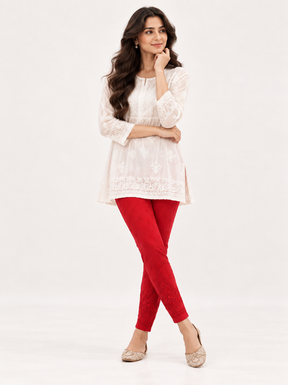 Nyka chikankari cotton pant red on red