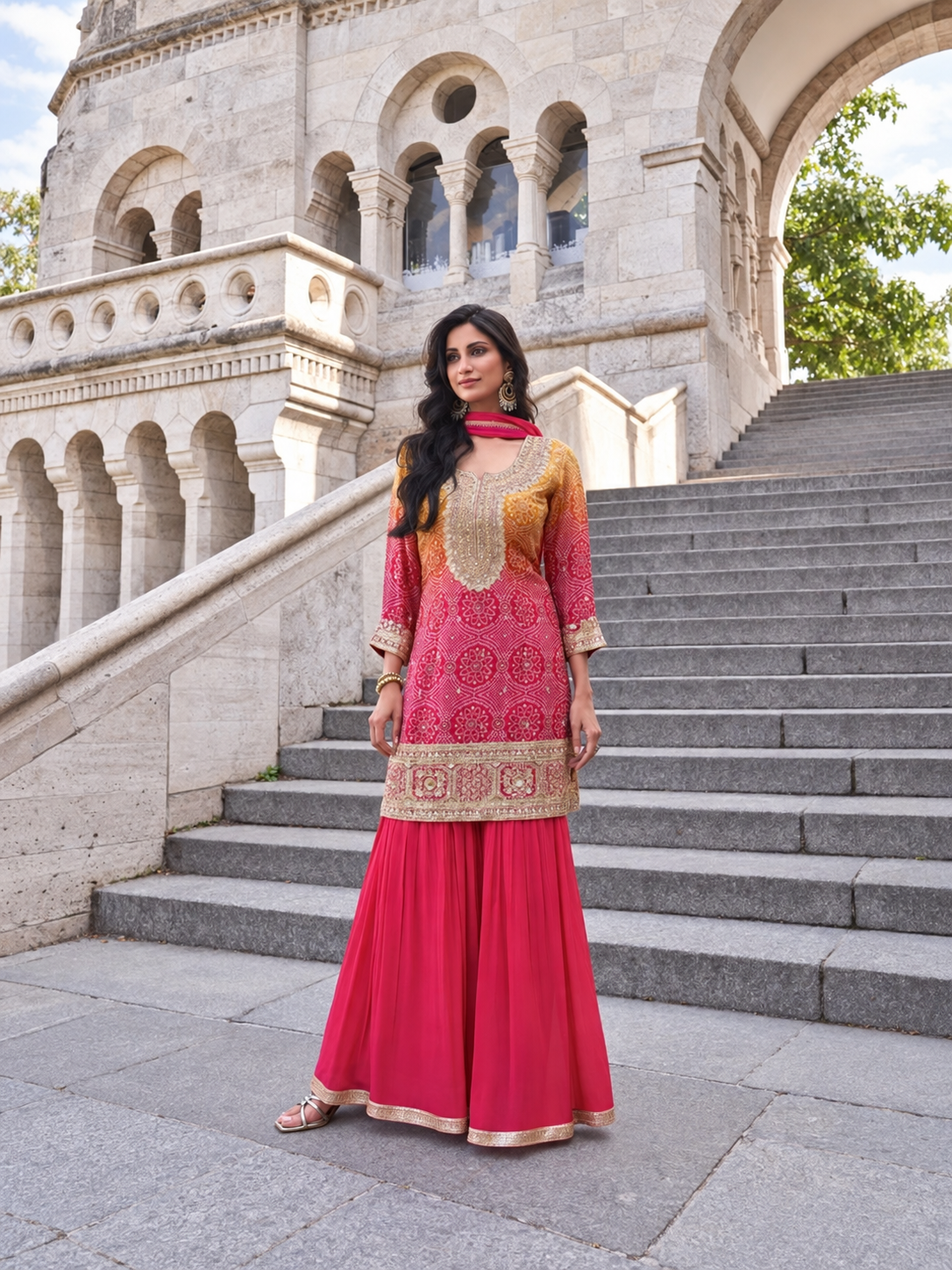 Ombre Pink Chinnon Silk Salwar Kameez set