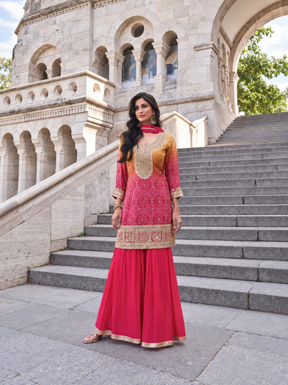 Ombre Pink Chinnon Silk Salwar Kameez set