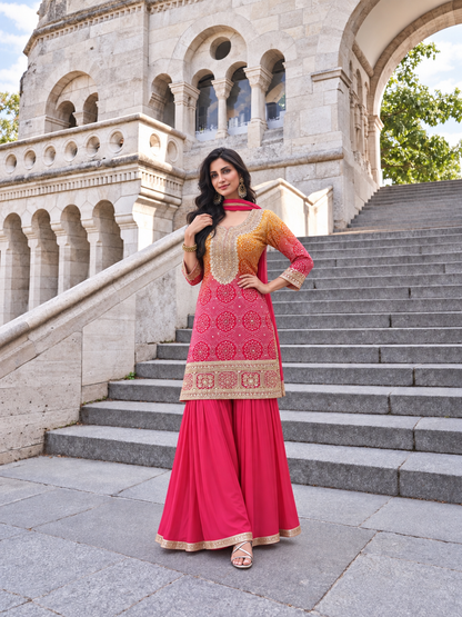 Ombre Pink bandej Silk Salwar Kameez set