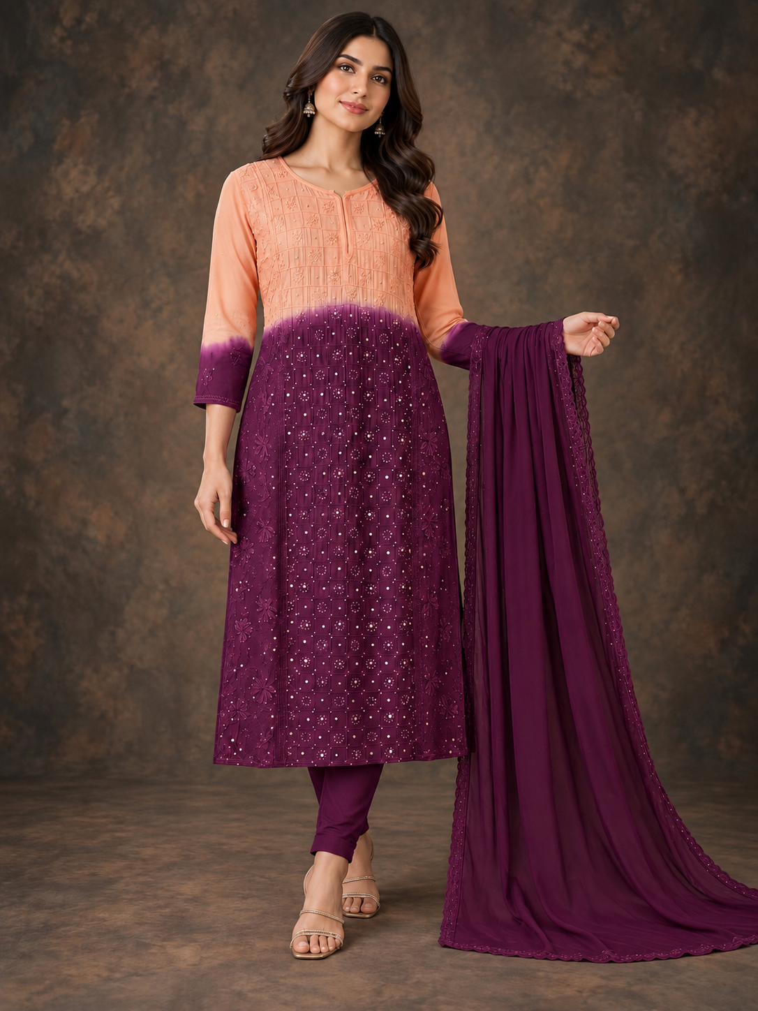 Ombre georgette chikankari suit set