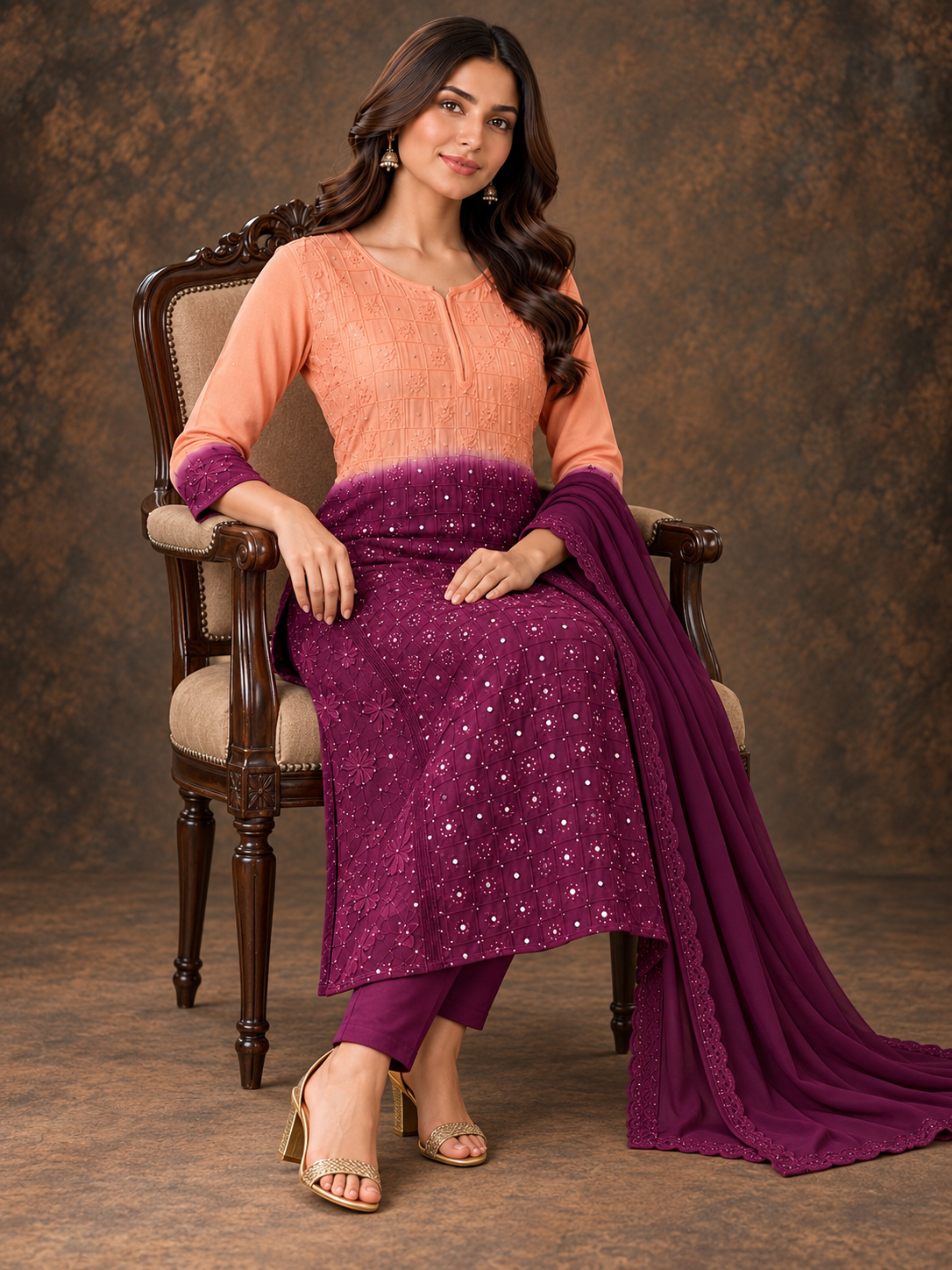 Ombre georgette chikankari suit set