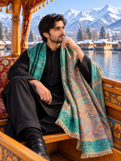 Pashmina_cashmere_green_scarf_with_paisley_border
