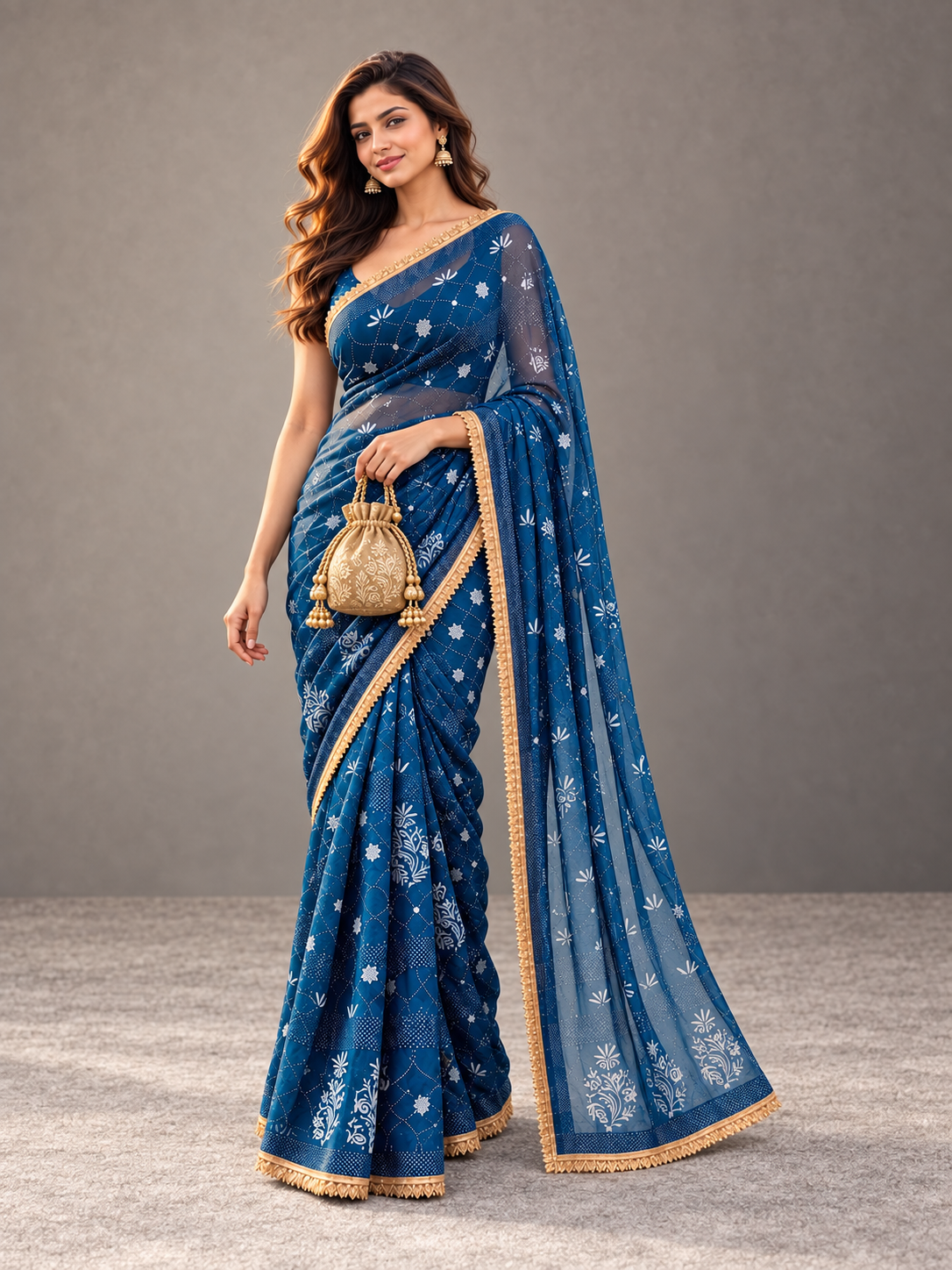 Persian blue Organza chikankari Saree