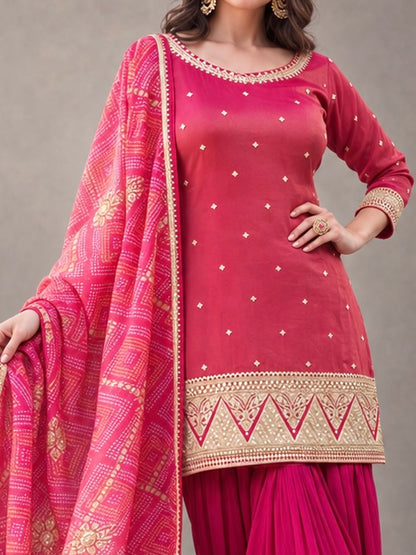 Pink Chinnon Silk Salwar Kameez