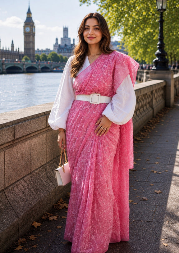 Pretty woman powder pink tepchi chikankari sari