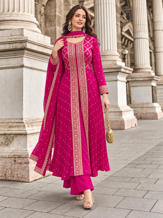 Rani Pink Viscose Jacquard Silk Dress 
