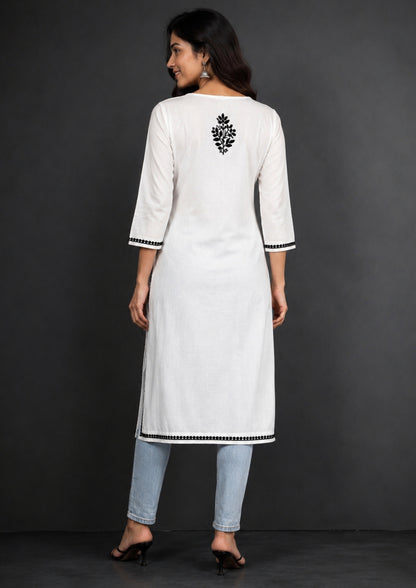 Rayon white chikankari kurti
