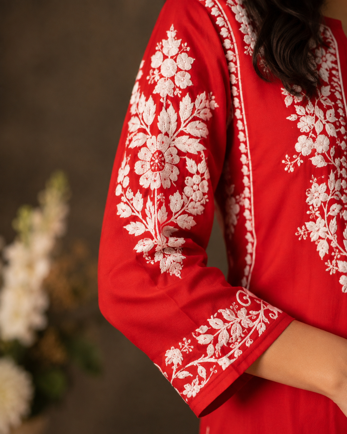 Red_chikankari_modal_kurti