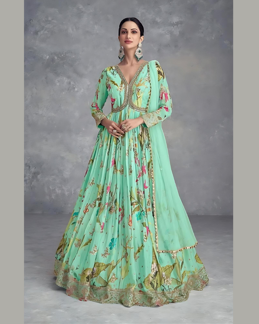 Masnavi Roohi gown dress Aqua green