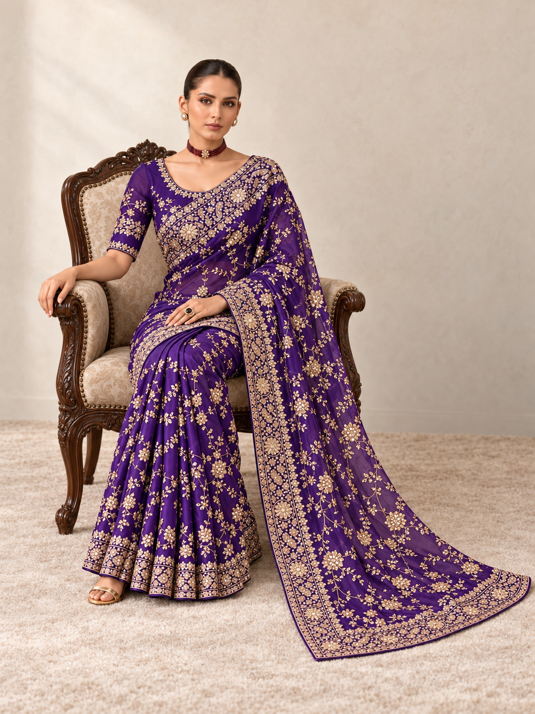 Rubab designer lilac sequin saree