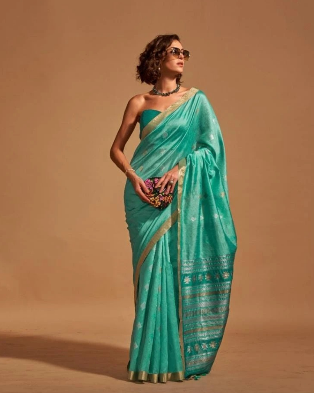 Royal silk sari Aqua green