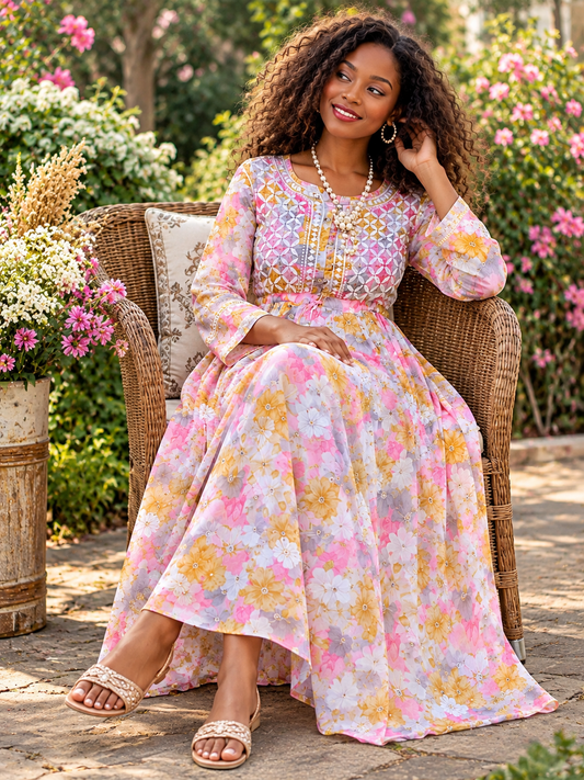 Saba chikankari printed mulmul frock