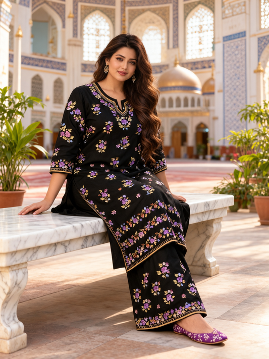 Sahiba Lilac blooms chikankari modal set