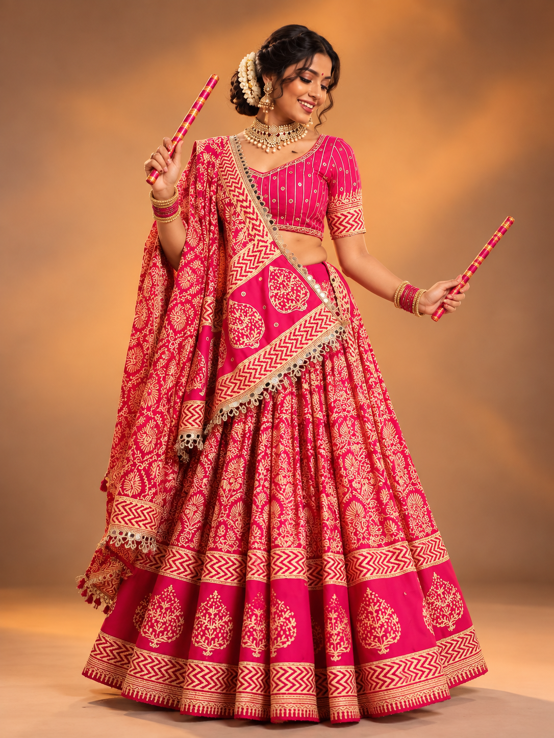 Saras pink navratri lehana set