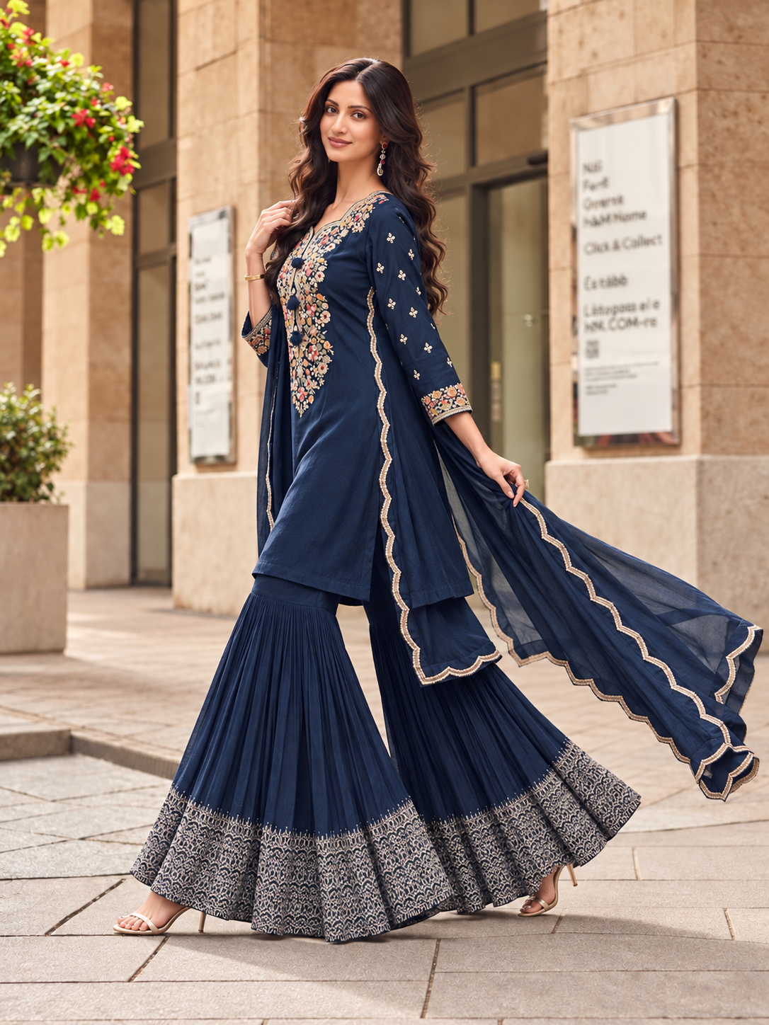Sea blue Chaand Raat silk kurta set