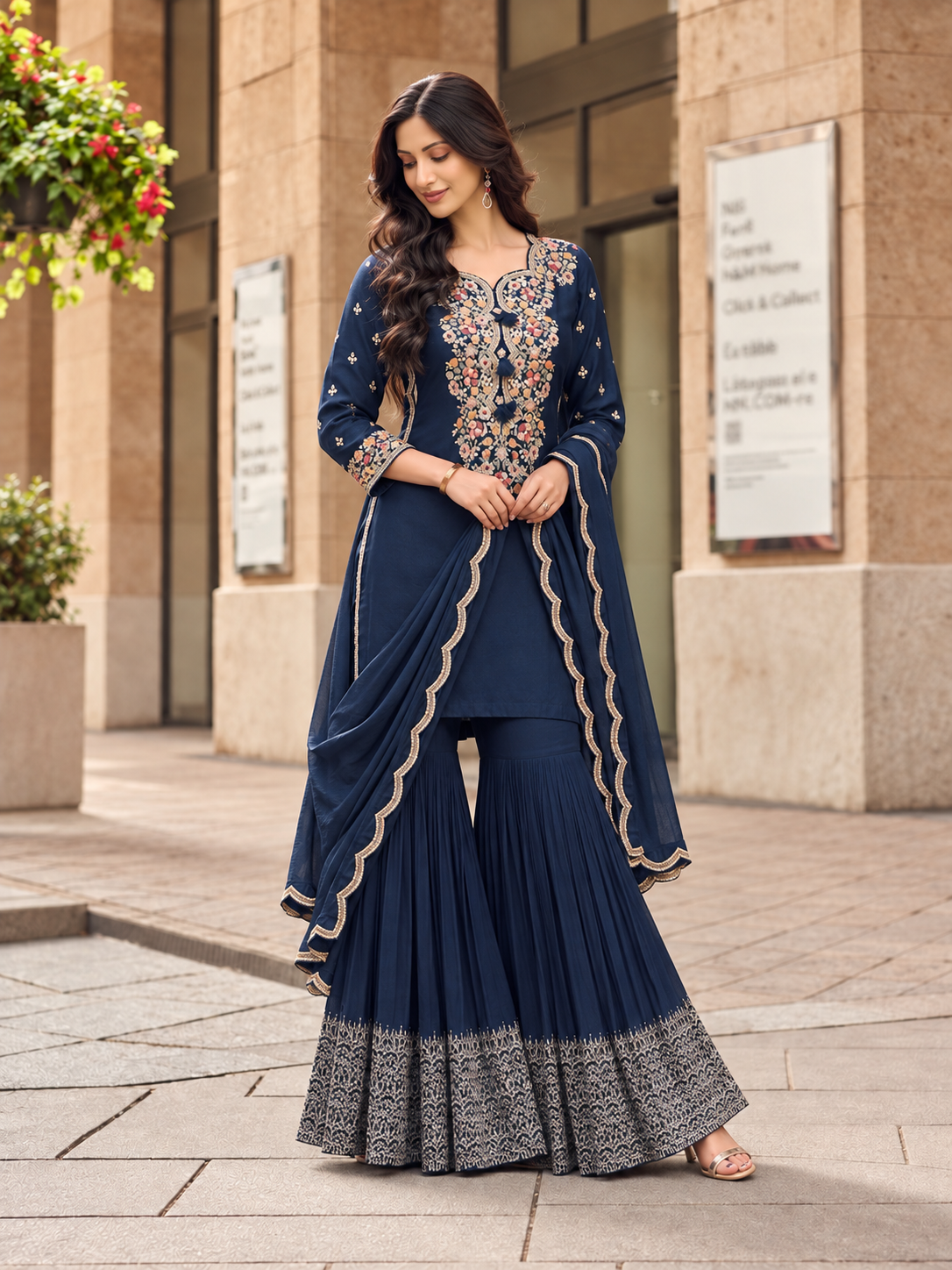 Sea blue Chaand Raat silk kurta set