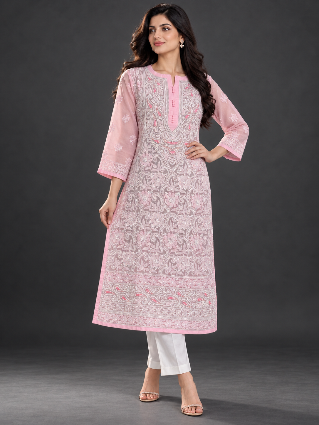 Shaheen pink chikankari kurti set