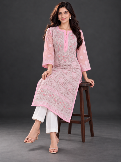 Shaheen pink chikankari kurti set