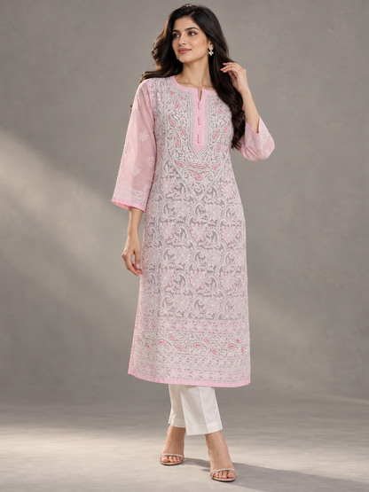 Shaheen pink chikankari kurti set