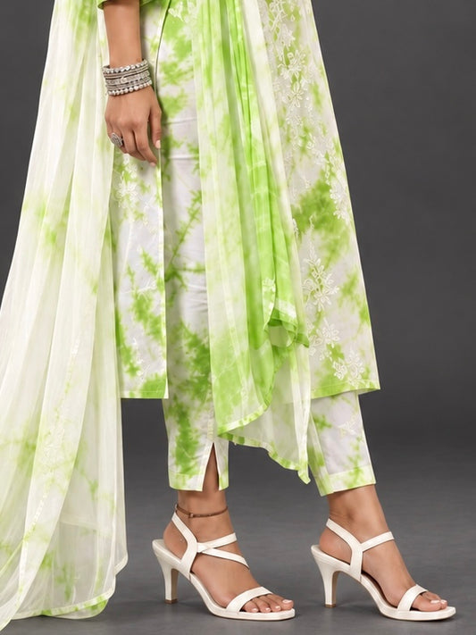 Shibori fiza pastel green kurti set