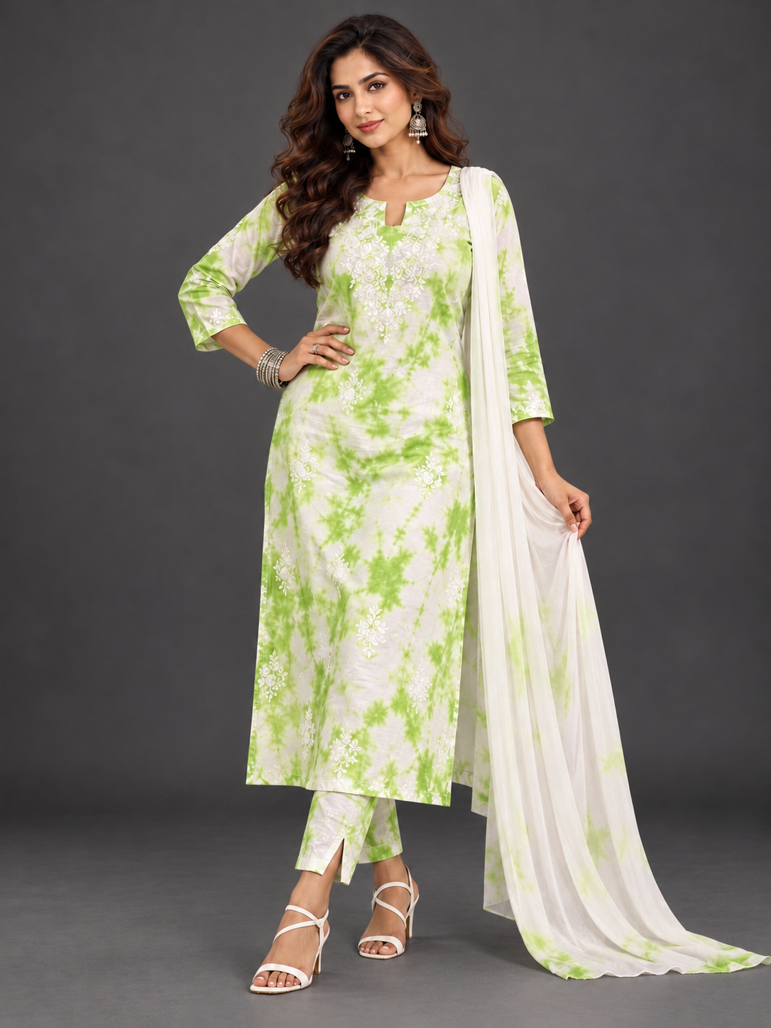 Shibori fiza pastel green kurti set