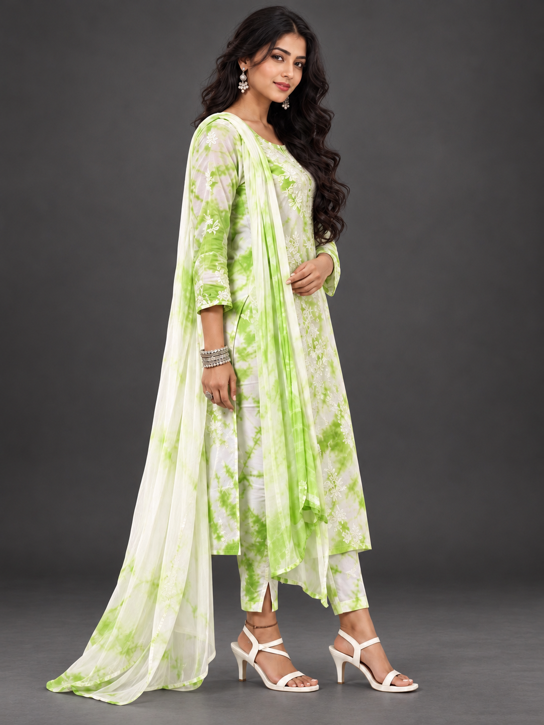 Shibori fiza pastel green kurti set