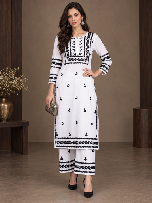 Sia white chikankari kurti set