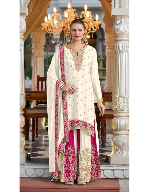 White Red Chaand Raat Silk Kurta Sharara Set with Dupatta