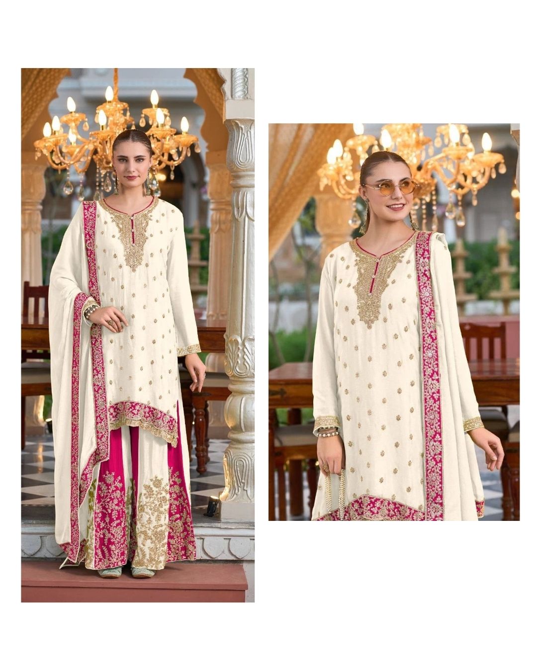 White Red Chaand Raat Silk Kurta Sharara Set with Dupatta