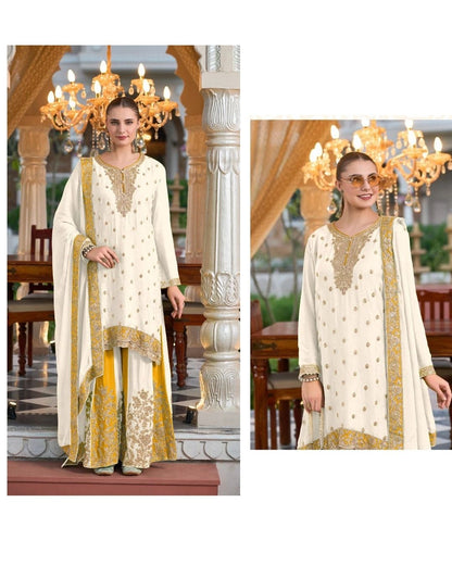 White Yellow Chaand Raat Silk Kurta Sharara Set with Dupatta