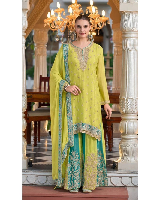 Yellow Chaand Raat Silk Kurta Sharara Set with Dupatta