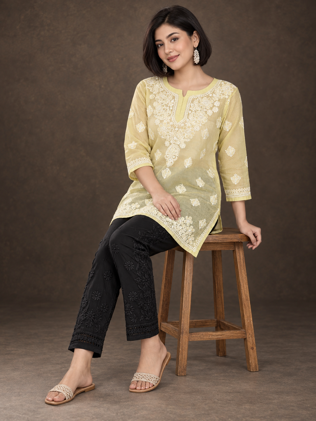 Zeba kota cotton chikankari short kurti by Masnavi
