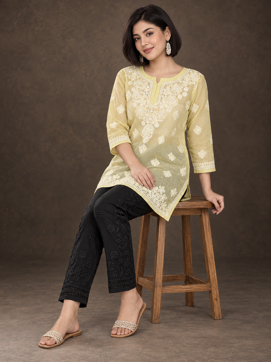 Zeba kota cotton chikankari short kurti by Masnavi