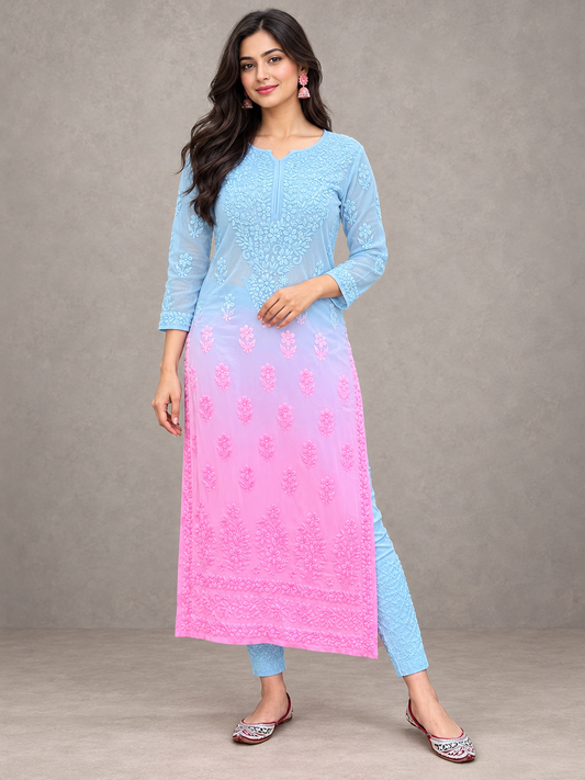 Aura chikankari long kurti by Masnavi