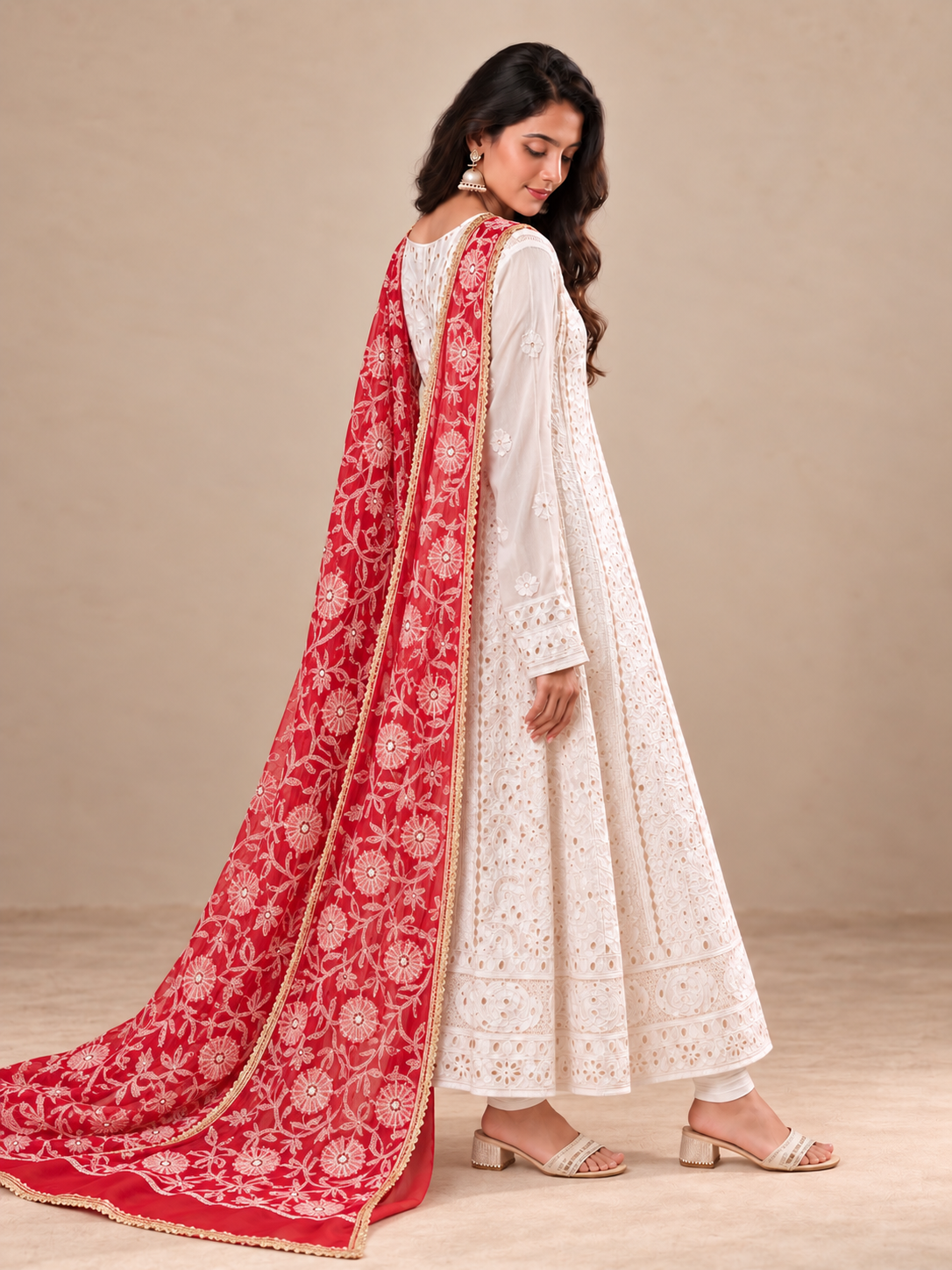 Annah Georgette chikankari red dupatta