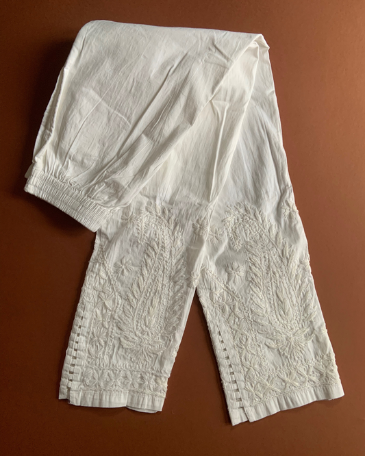 Cut work cotton pants special size/White