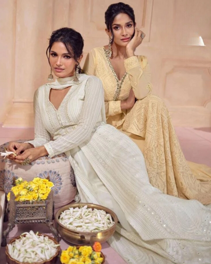 Masnavi Georgette gown dress  beige