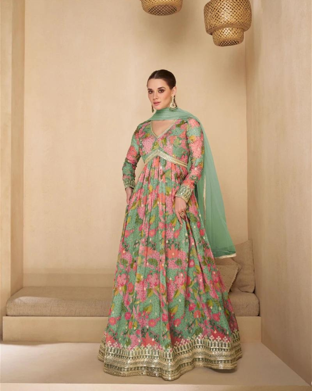 Masnavi gown dress  turquoise pink