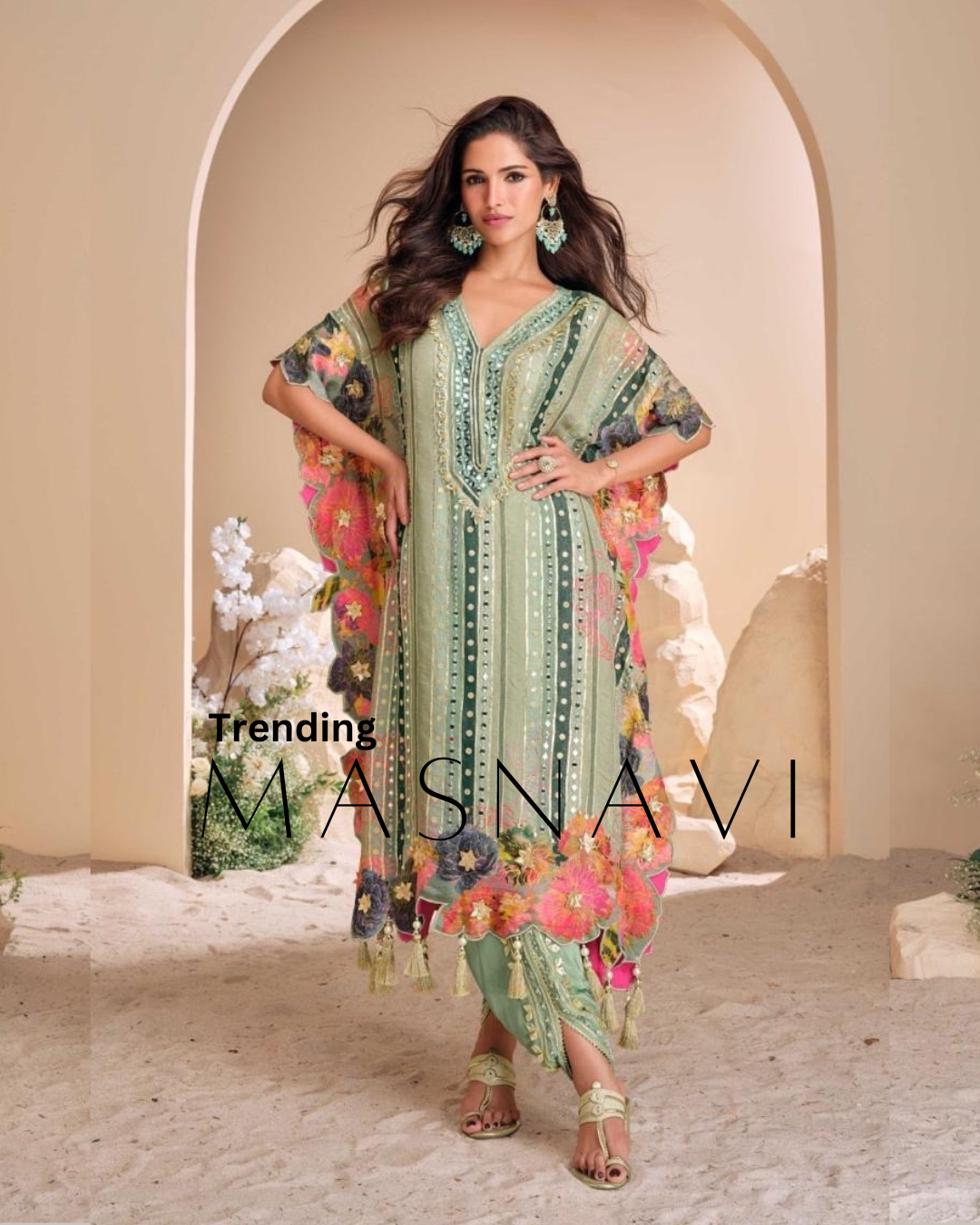 Masnavi kaftan suit pastel green