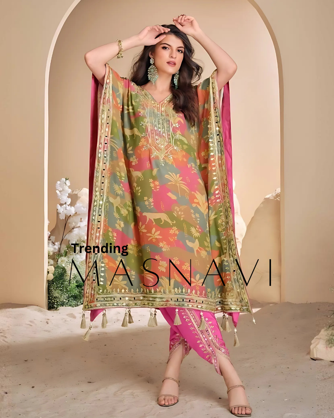 Masnavi kaftan suit pastel multi