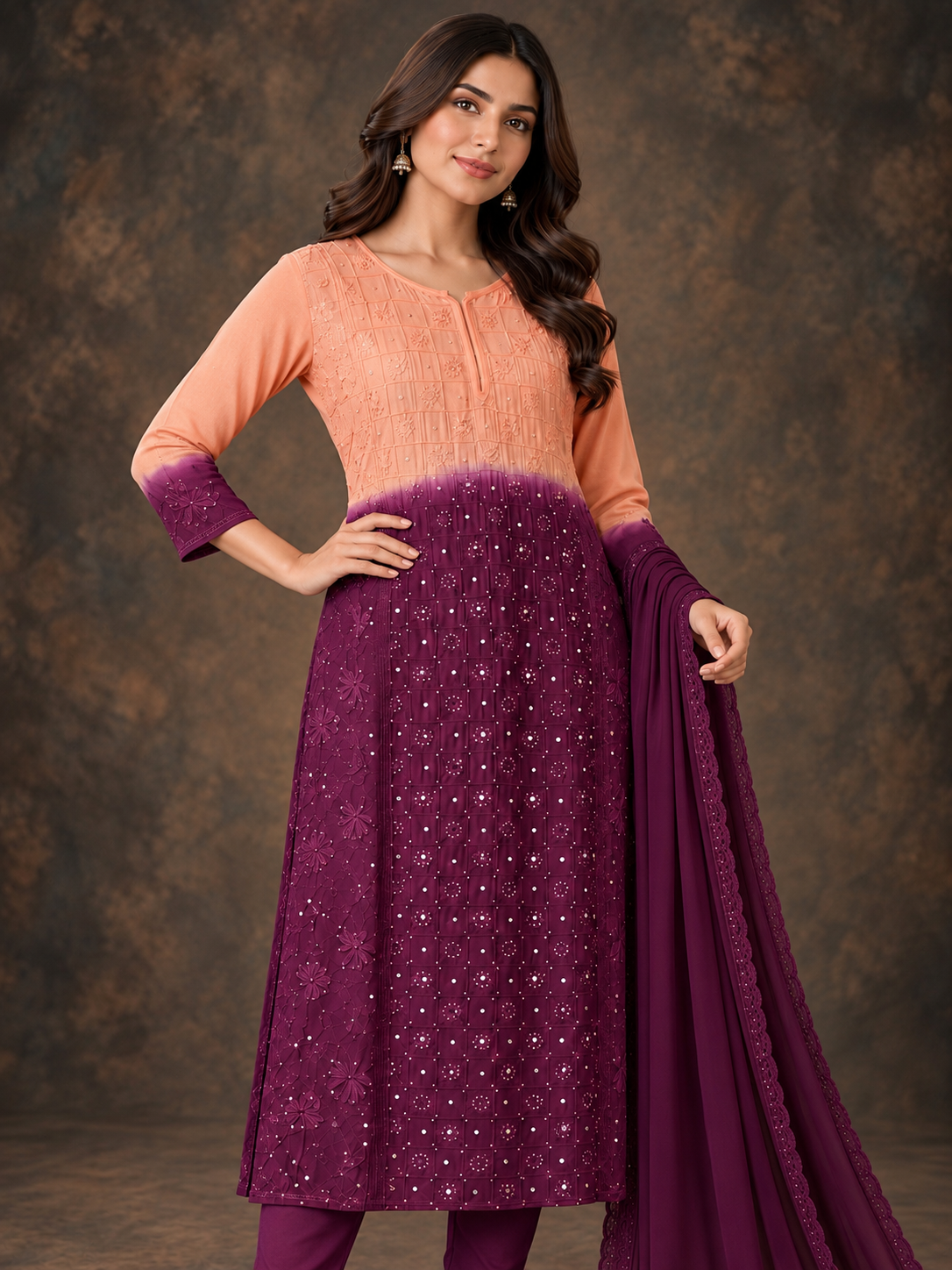 Ombre georgette chikankari suit set