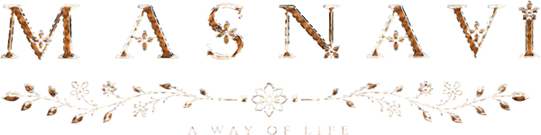 MASNAVI luxury fashion official brand logo featuring gold metallic 3D typography with internal floral motifs and the brand tagline 'A WAY OF LIFE'.⁠