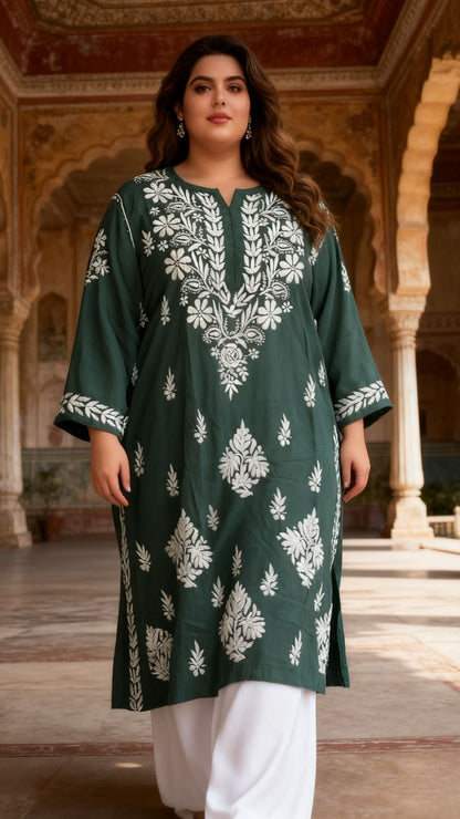 Masnavi plus size chikankari green kurti