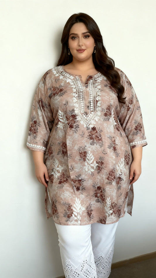 Masnavi plus size mulmul salmon kurti