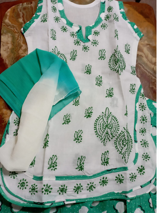 Green cotton dress set
