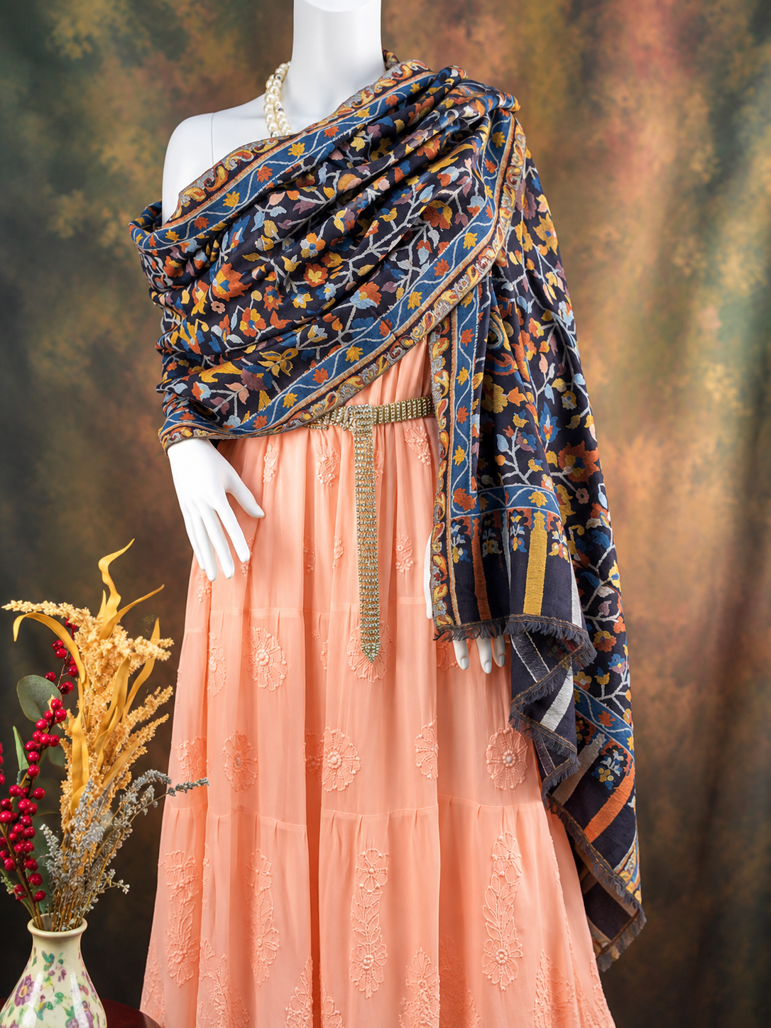 Pashmina  Kani black cashmere scarf