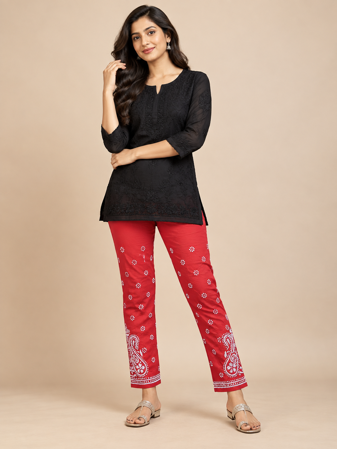 Nyka Churidar Cotton pants white on red