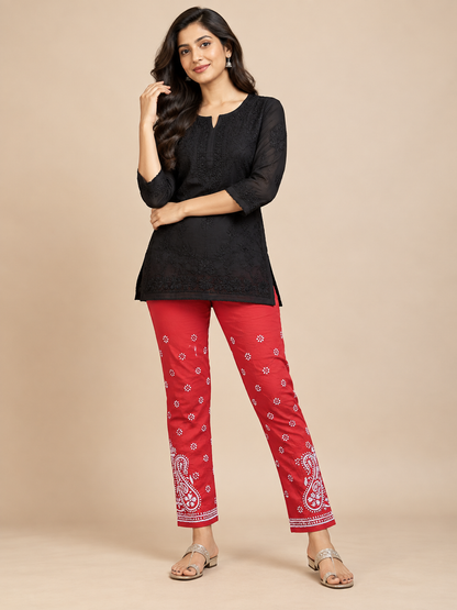 Nyka Churidar Cotton pants white on red